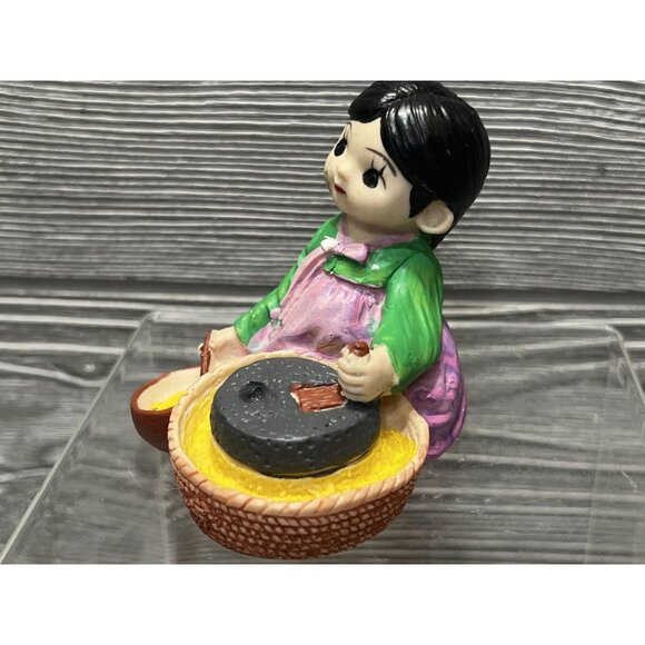 Vintage Koreart Figurine Girl Cooking Rice Figure Hand Painted 2.75” Asian Decor - Picture 2 of 7